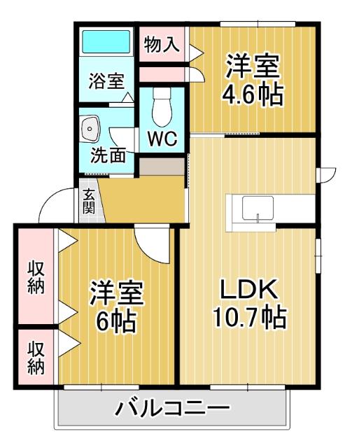 シャーメゾン藍住 D棟(2LDK/2階)の間取り写真