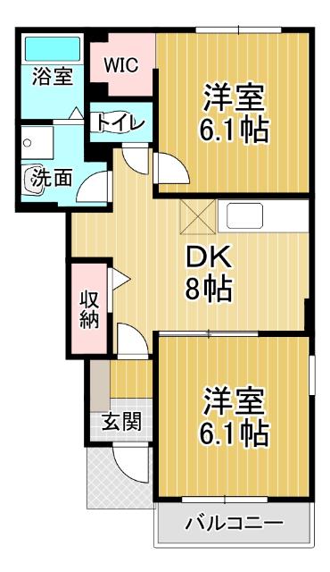 グランセノーテ D(2DK/1階)の間取り写真
