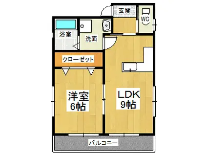 フラット弥山(1LDK/2階)の間取り写真