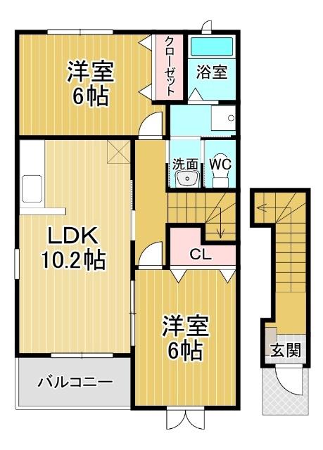 ヴィヴァーチェ 春日野 C(2LDK/2階)の間取り写真