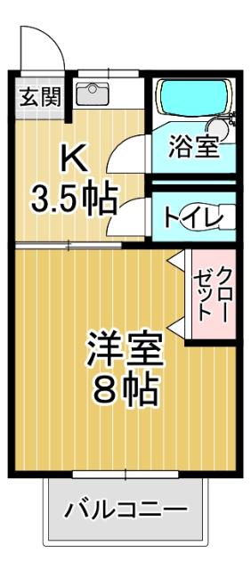 第2立岩ハイツ(1K/2階)の間取り写真