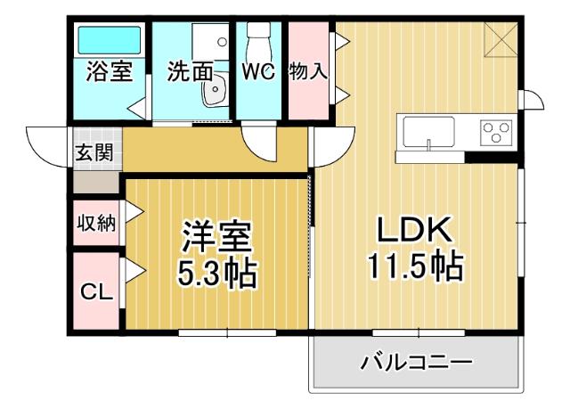 WIT CUBE B棟(1LDK/1階)の間取り写真