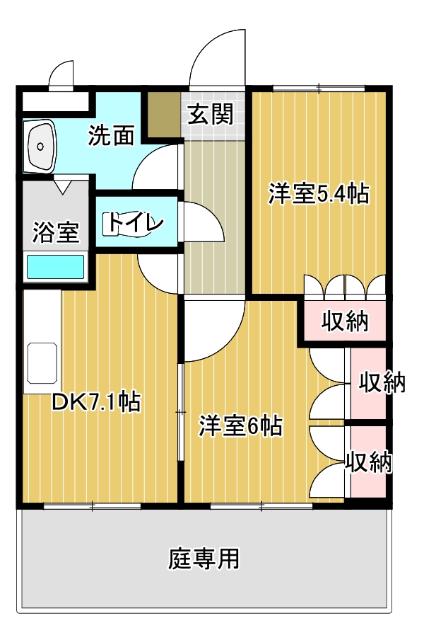 ヴューテラス藍住(2DK/1階)の間取り写真