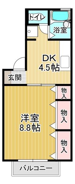 ドミール 古川 A棟(1DK/1階)の間取り写真