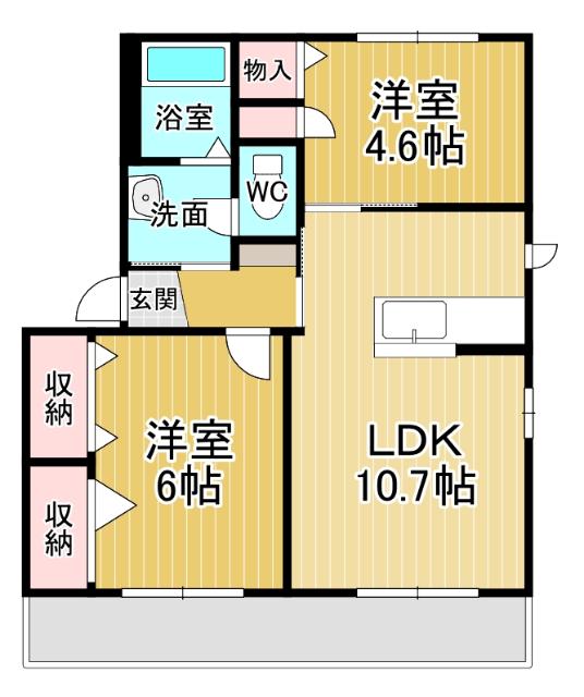 シャーメゾン藍住 D棟(2LDK/2階)の間取り写真