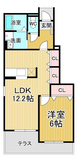 グランドゥール B(1LDK/1階)の間取り写真