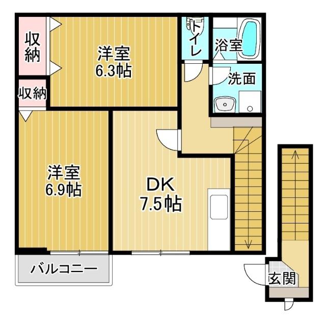ビレッジあいA(2DK/2階)の間取り写真