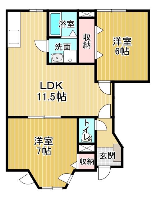 グレイスランド鳴門B(2LDK/1階)の間取り写真