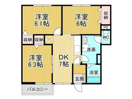 ジュネス99C(3DK/1階)の間取り写真