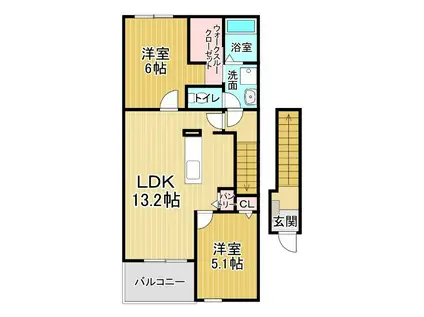 メロータウンA(2LDK/2階)の間取り写真