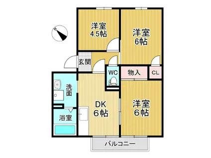 アゼリアパークハウス F棟(3DK/2階)の間取り写真