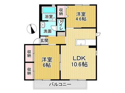 バリュージュ萌芽 D棟(2LDK/1階)の間取り写真