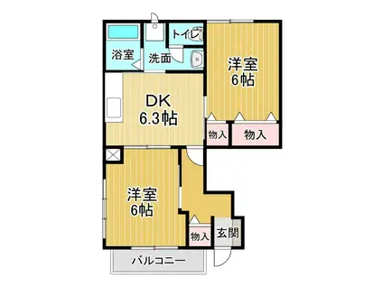 グランディール H(2DK/1階)の間取り写真