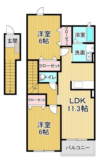 クローバー・コパン(2LDK/2階)の間取り写真