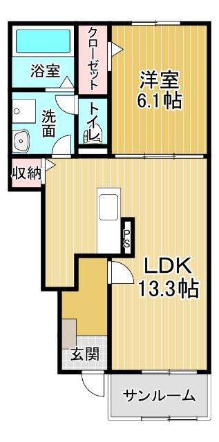ハーベストヤヨイA(1LDK/1階)の間取り写真