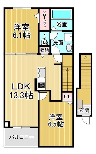 ハーベストヤヨイA(2LDK/2階)の間取り写真
