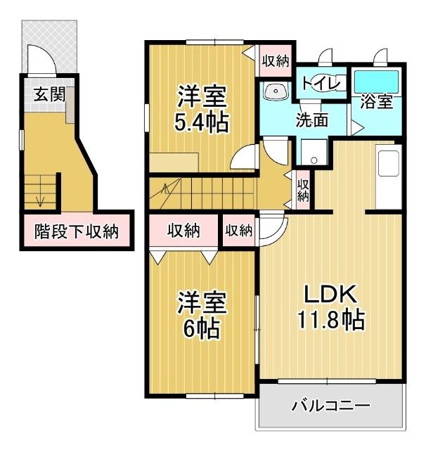 ジュネス(2LDK/2階)の間取り写真