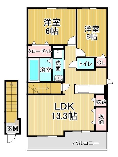 シェル・エトワール2(2LDK/2階)の間取り写真