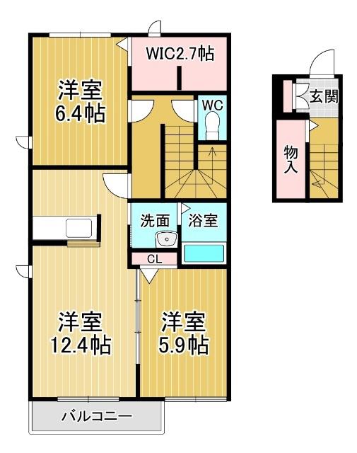 シャーメゾン乙瀬(2LDK/2階)の間取り写真