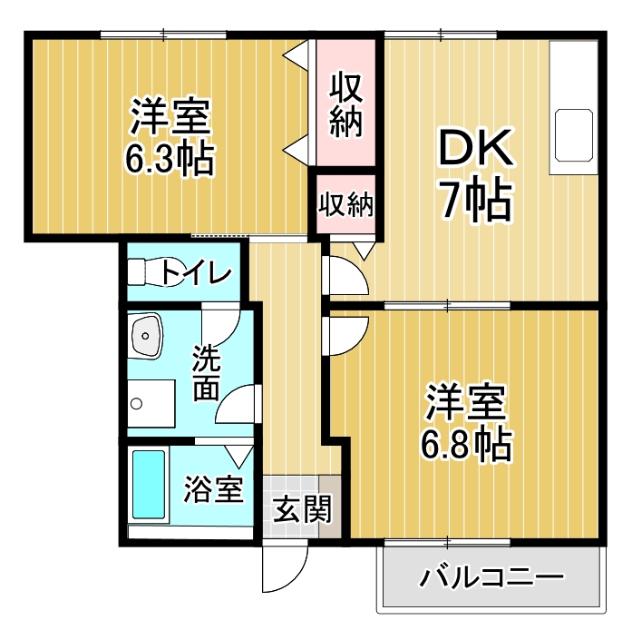 ビレッジあいA(2DK/1階)の間取り写真