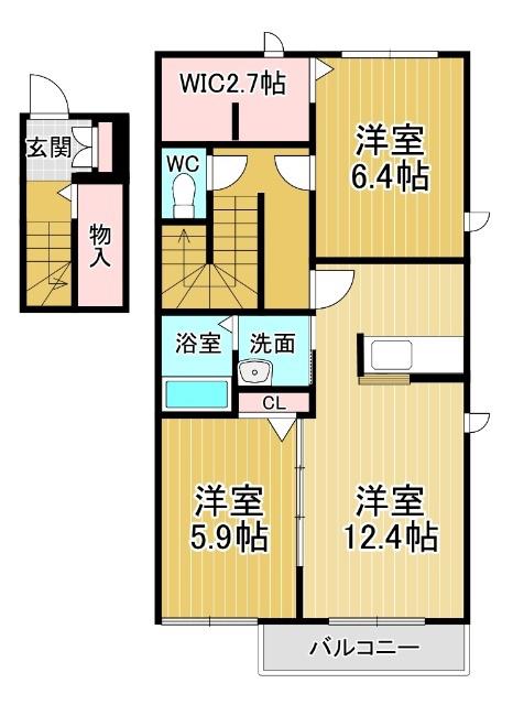 シャーメゾン乙瀬(2LDK/2階)の間取り写真