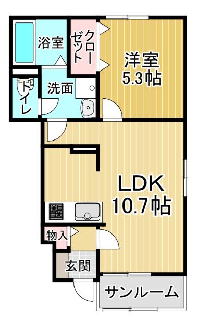 FLAT Y V(1LDK/1階)の間取り写真