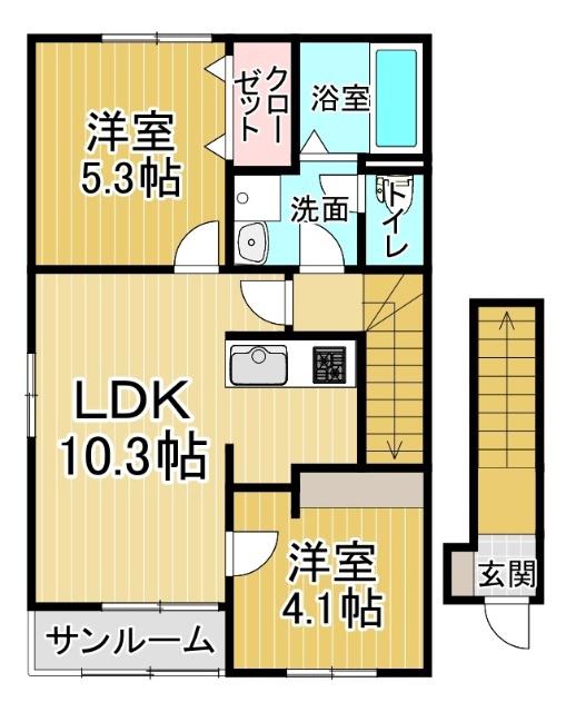 FLAT Y V(2LDK/2階)の間取り写真