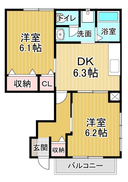 グランディール H(2DK/1階)の間取り写真
