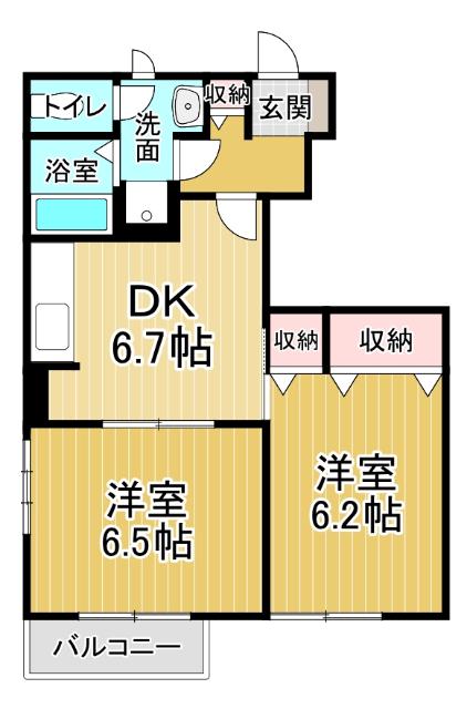 アビタシオン勝瑞E(2DK/1階)の間取り写真