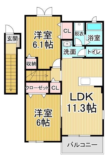 センターポイントⅡ(2LDK/2階)の間取り写真