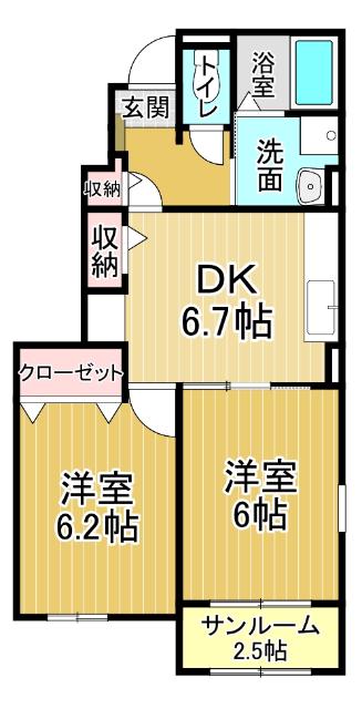 アン・ドゥ・トロワ ⅢE(2DK/1階)の間取り写真
