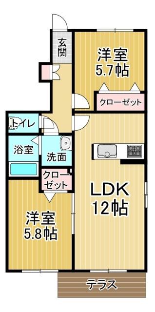 プロヌーブ鳴門(2LDK/1階)の間取り写真