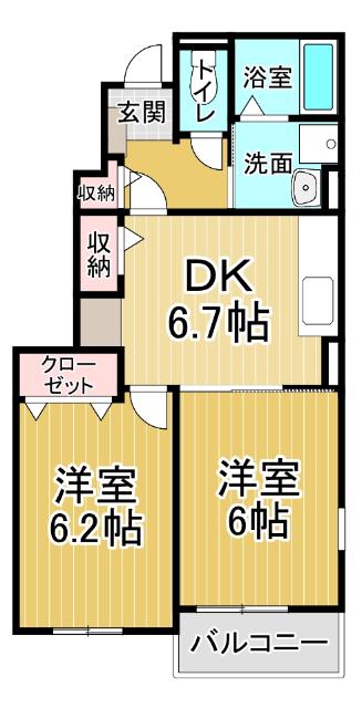 ドリームガーデン(2DK/1階)の間取り写真