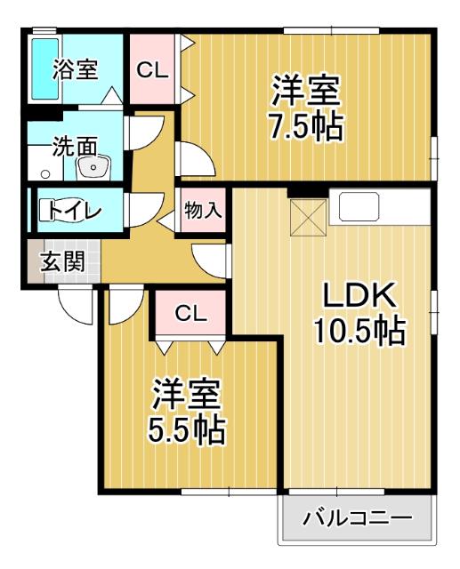 エトワール(2LDK/1階)の間取り写真