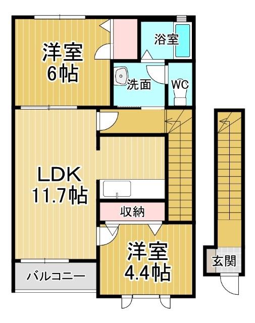 シャルマン・ファミーユ1(2LDK/2階)の間取り写真
