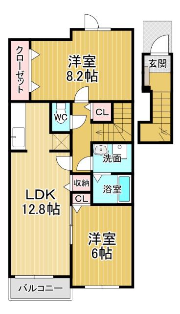 グランピアス笹木野 1(2LDK/2階)の間取り写真