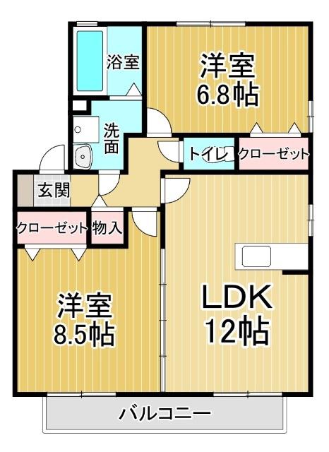 リビングタウン鳴門B棟(2LDK/2階)の間取り写真