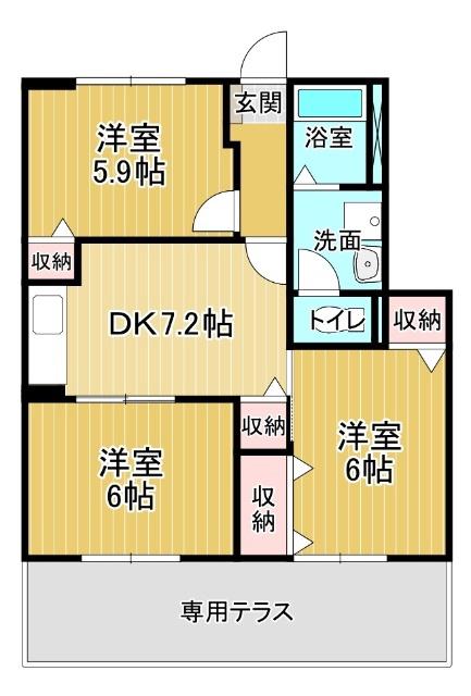 オーブリー鳴門 B(3DK/1階)の間取り写真