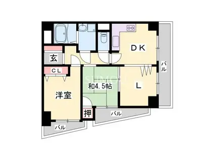 東海道本線 三ノ宮駅(ＪＲ) 徒歩9分 8階建 築28年(3DK/6階)の間取り写真