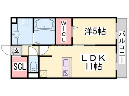 東海道本線 三ノ宮駅(ＪＲ) 徒歩11分 9階建 築10年(1LDK/2階)の間取り写真