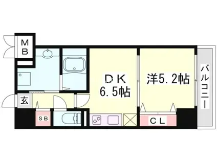東海道本線 三ノ宮駅(ＪＲ) 徒歩11分 9階建 築10年(1DK/3階)の間取り写真