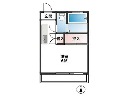 リバーサイドハイツA棟(ワンルーム/2階)の間取り写真