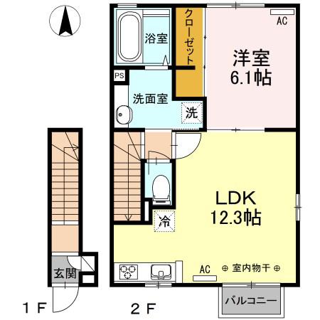 八戸線 本八戸駅 徒歩22分 2階建 築9年(1LDK/2階)の間取り写真