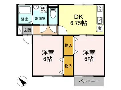 シェリール(2DK/2階)の間取り写真
