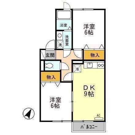 リビングタウン江陽C(2DK/2階)の間取り写真