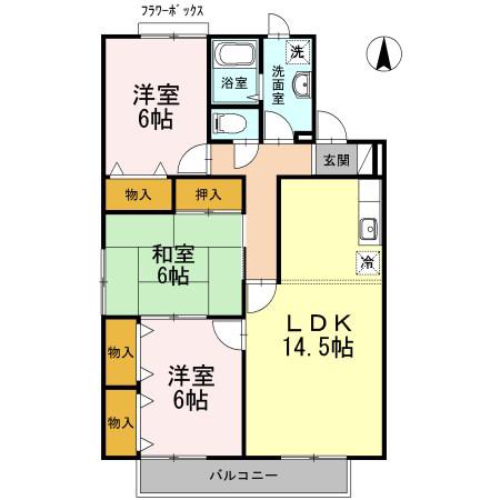 セジュールワヤマB(3LDK/2階)の間取り写真
