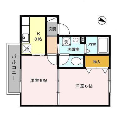 ハイカムール鷹清水A(2K/1階)の間取り写真