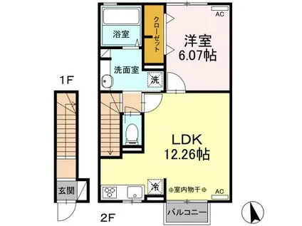 カーサ ガルボ(1LDK/2階)の間取り写真