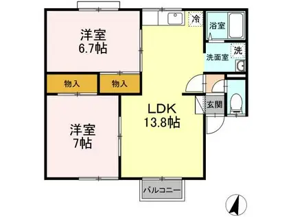 ルグラン小田前(2LDK/2階)の間取り写真