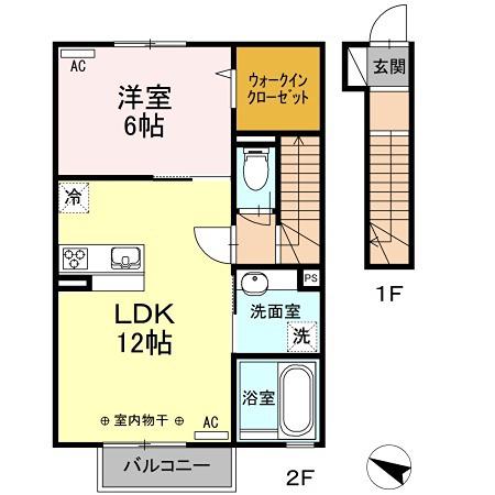 コンフォート A(1LDK/2階)の間取り写真
